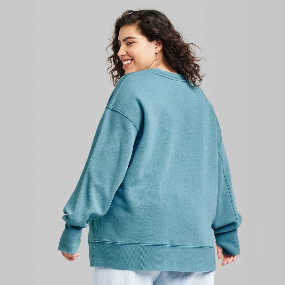 1X - Womens Plus Oversized Sweatshirt - Wild Fable - Dark Teal Blue - Picture 6 of 7